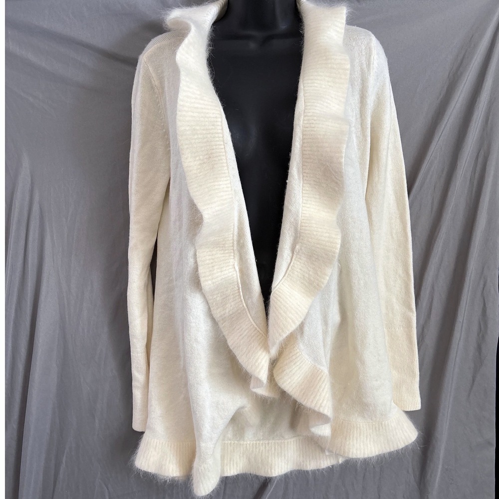 Ruffle Cardigan S Cream Coquette Fuzzy Lambs Wool Rabbit Hair Layer Minimalist